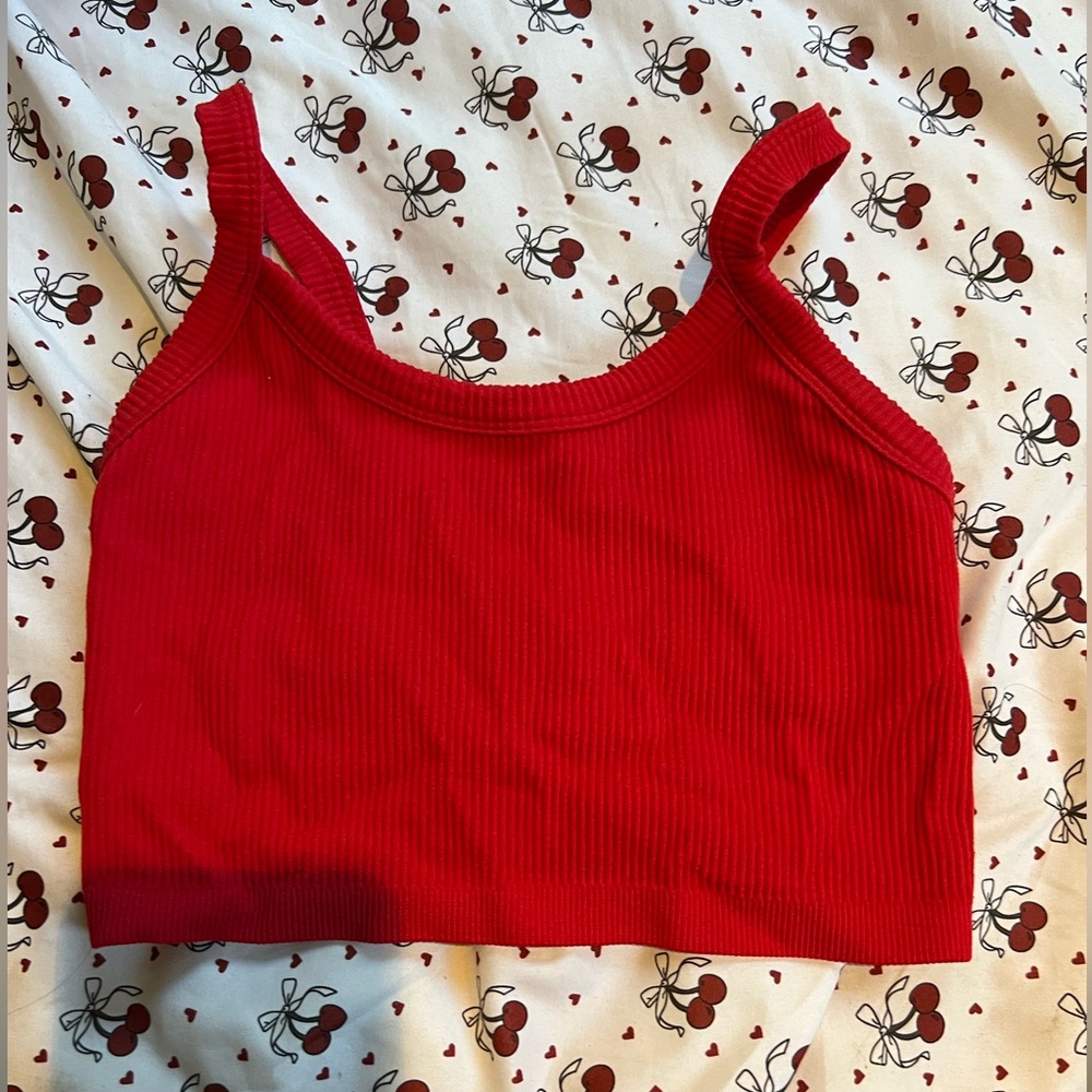 Red Ribbed Crop Top